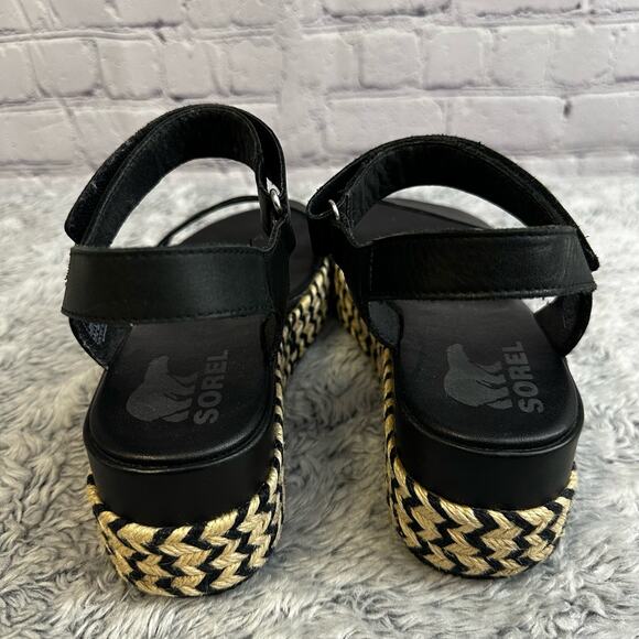 Sorel Women's Cameron Flatform Espadrille Black White Ankle Strap Sandals Size 8 - Picture 5 of 11